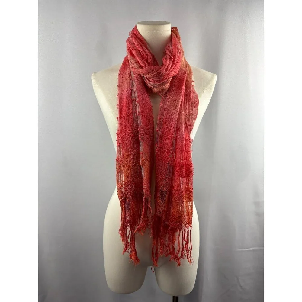 Women’s Orange, Pink, & Salmon Knit & Mesh Scarf